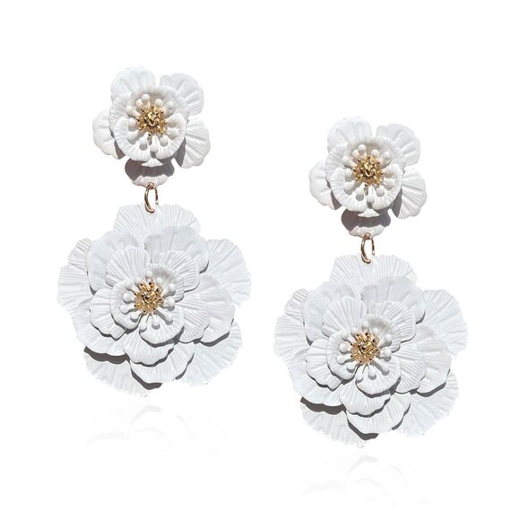 Other - Large Double Flower Earrings Candy Color Metal Flower Dangle Earrings Romantic B